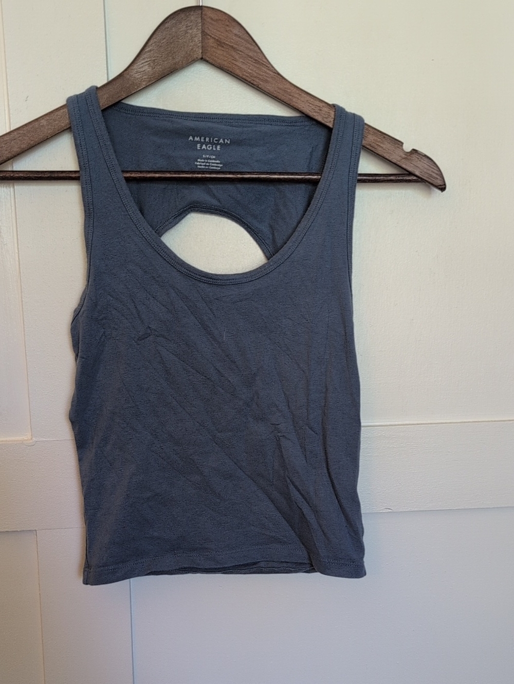 American Eagle Outfitters Charcoal Blue Cutout-Back Tank Top